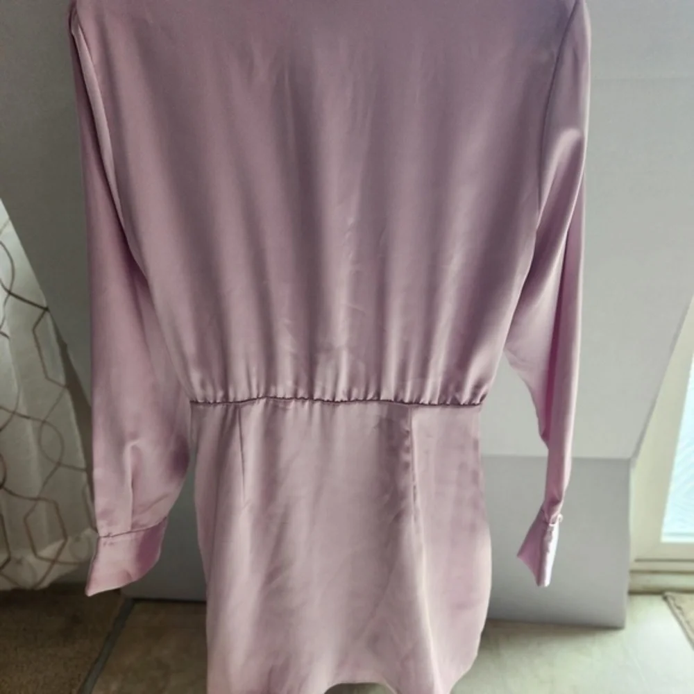 Zara Dress Womens Size Small Light Pink‎ Shirt Satin Collared Wrap Elegant Dress - Picture 8 of 14